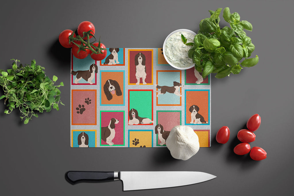 Lots of Liver English Springer Spaniel Cutting Board Tempered Glass Kitchen Cutting Surface, Heat Resistant Chopping, Non-Slip Feet, Food Prep & Serving