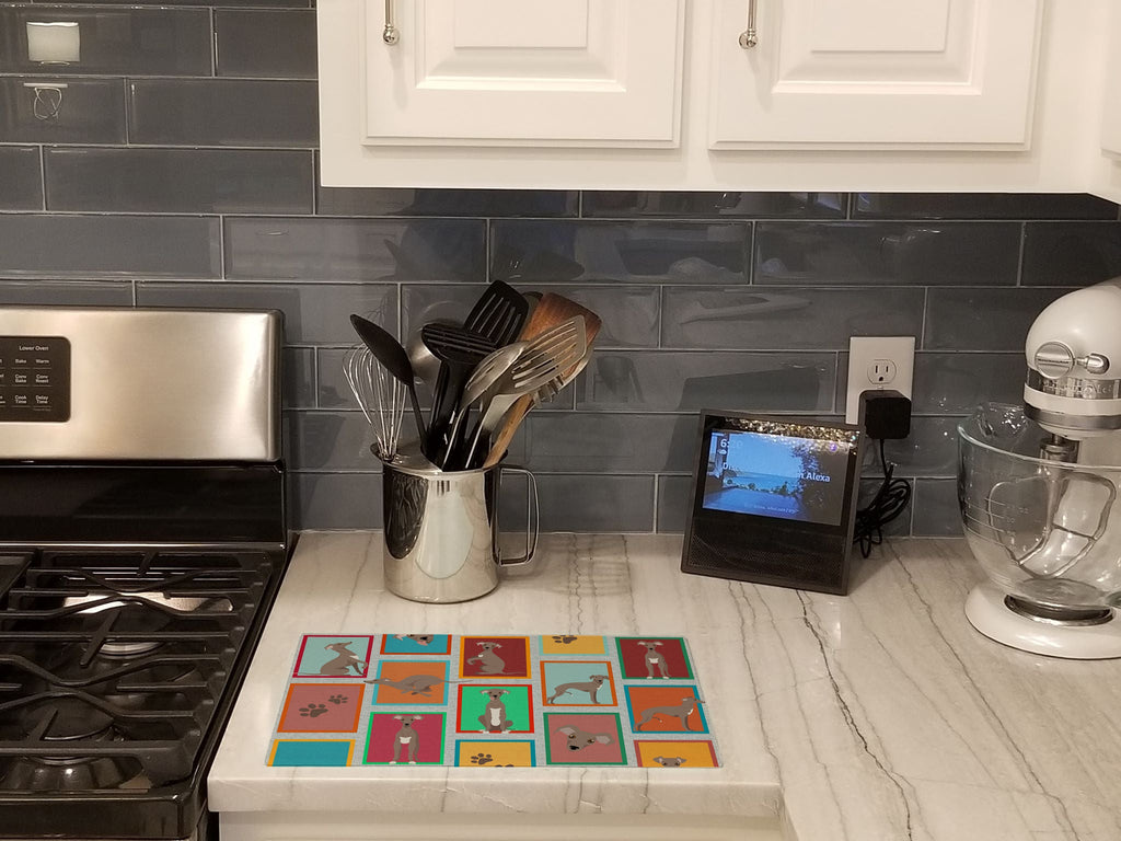Lots of Fawn Italian Greyhound Cutting Board Tempered Glass Kitchen Cutting Surface, Heat Resistant Chopping, Non-Slip Feet, Food Prep & Serving