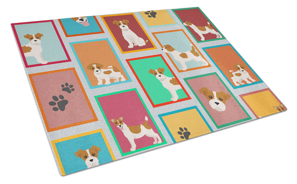 Lots of Red and White Jack Russell Terrier Cutting Board Tempered Glass Kitchen Cutting Surface, Heat Resistant Chopping, Non-Slip Feet, Food Prep & Serving