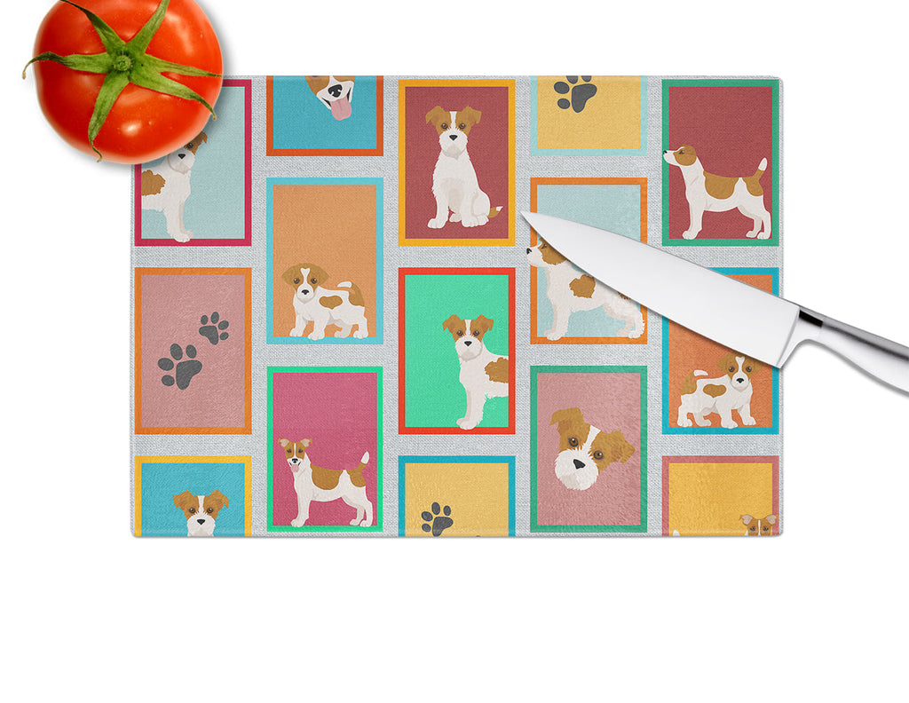Lots of Red and White Jack Russell Terrier Cutting Board Tempered Glass Kitchen Cutting Surface, Heat Resistant Chopping, Non-Slip Feet, Food Prep & Serving