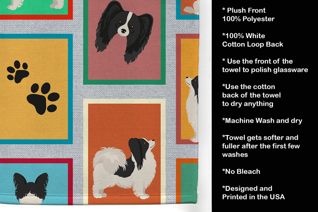Lots of Black and Whtie Papillon Kitchen Towel Velour Plush Front and Cotton Loop Back Machine Washable