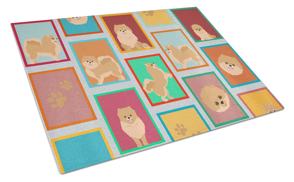 Lots of Orange Pomeranian Cutting Board Tempered Glass Kitchen Cutting Surface, Heat Resistant Chopping, Non-Slip Feet, Food Prep & Serving