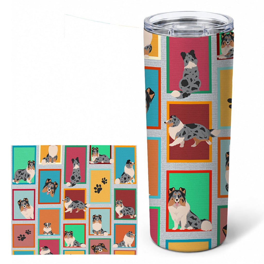 Lots of Blue Merle Sheltie Stainless Steel Skinny Tumbler 20 oz Vacuum Double Walled Reusable Insulated Travel Cup