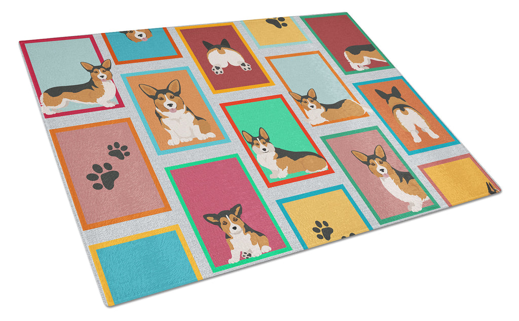 Lots of Sable Pembroke Corgi Cutting Board Tempered Glass Kitchen Cutting Surface, Heat Resistant Chopping, Non-Slip Feet, Food Prep & Serving