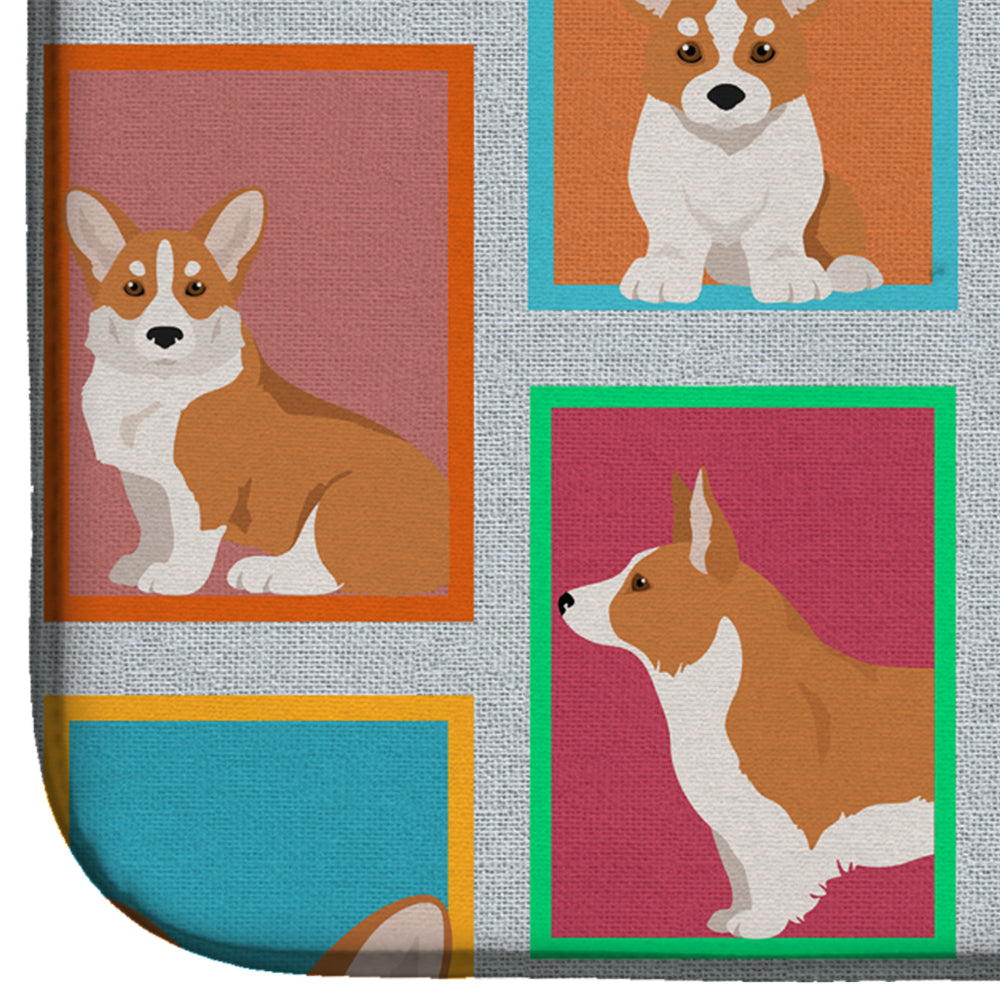 Lots of Red Cardigan Corgi Dish Drying Mat Absorbent Dish Drying Mat Pad for Kitchen Counter Dish Drainer Mat for Countertop, 14 x 21", Multicolor