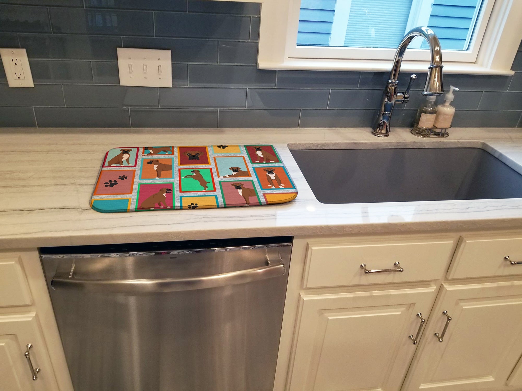 Lots of Black Face Boxer Dish Drying Mat Absorbent Dish Drying Mat Pad for Kitchen Counter Dish Drainer Mat for Countertop, 14 x 21", Multicolor