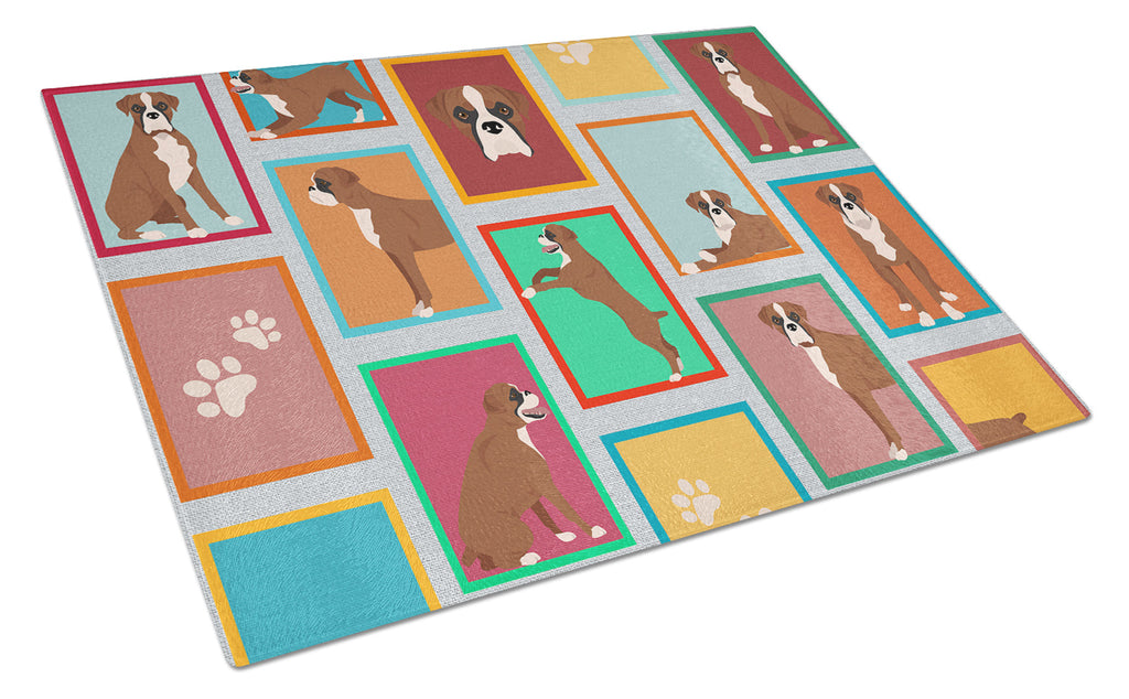 Lots of Flashy Fawn Boxer Cutting Board Tempered Glass Kitchen Cutting Surface, Heat Resistant Chopping, Non-Slip Feet, Food Prep & Serving