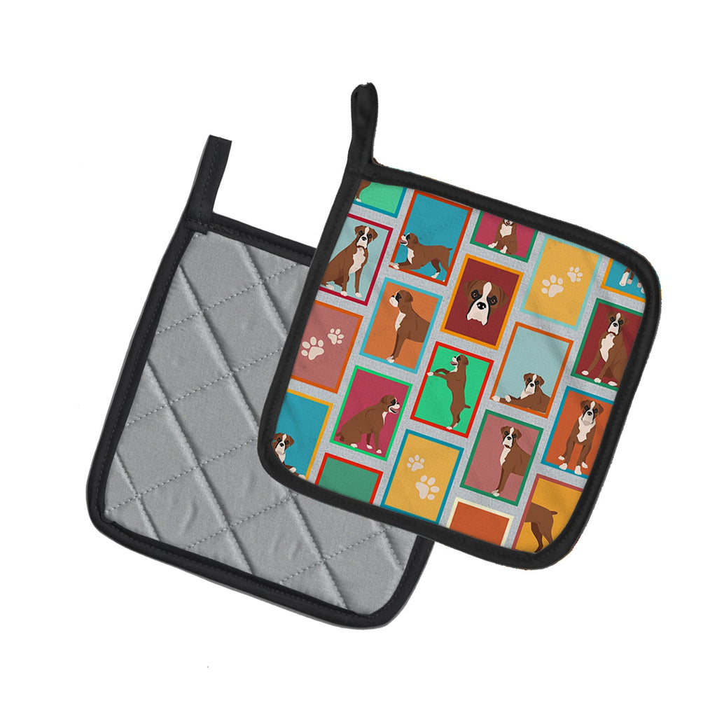 Lots of Flashy Fawn Boxer Pot Holder Set of 2 Heat Resistant Quilted Hot Pads 7.5 x 7.5 Inch, Insulated Kitchen Trivets for Cooking & Baking