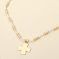 Brushed Hammered Metal Cross Pendant Beaded Chain Necklace