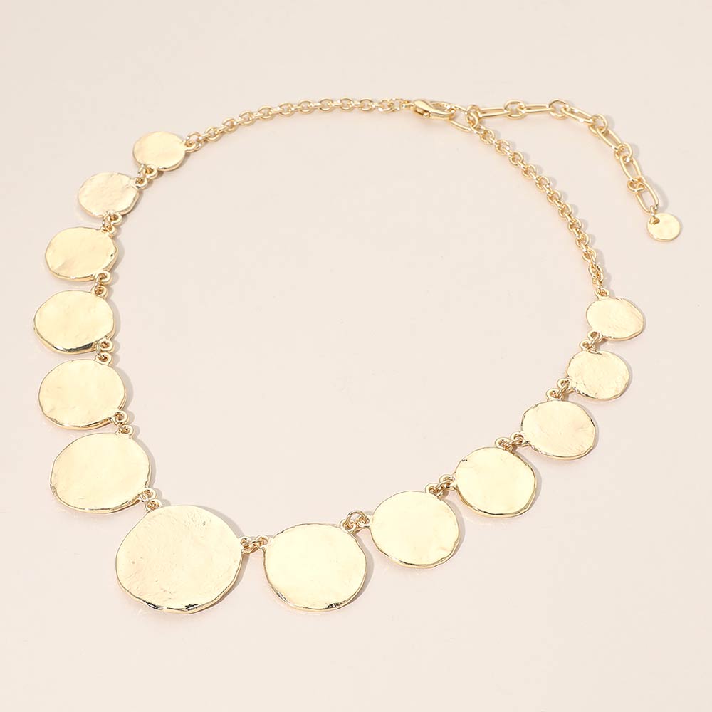 Hammered Metal Disc Link Chain Necklace