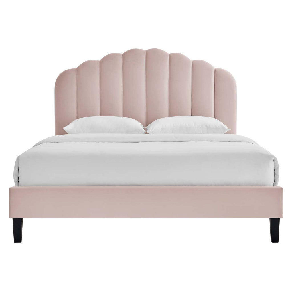 Daisy Tapered Wood Leg Performance Velvet Queen Platform Bed by Modway