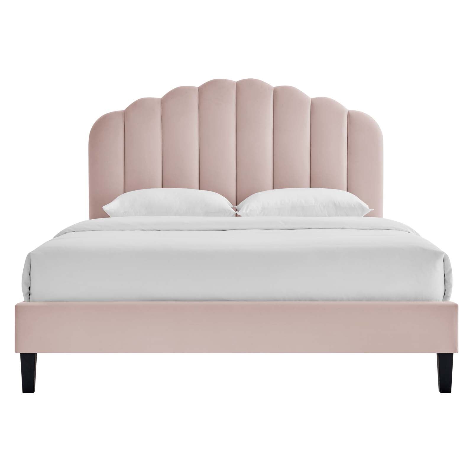 Daisy Tapered Wood Leg Performance Velvet Queen Platform Bed by Modway