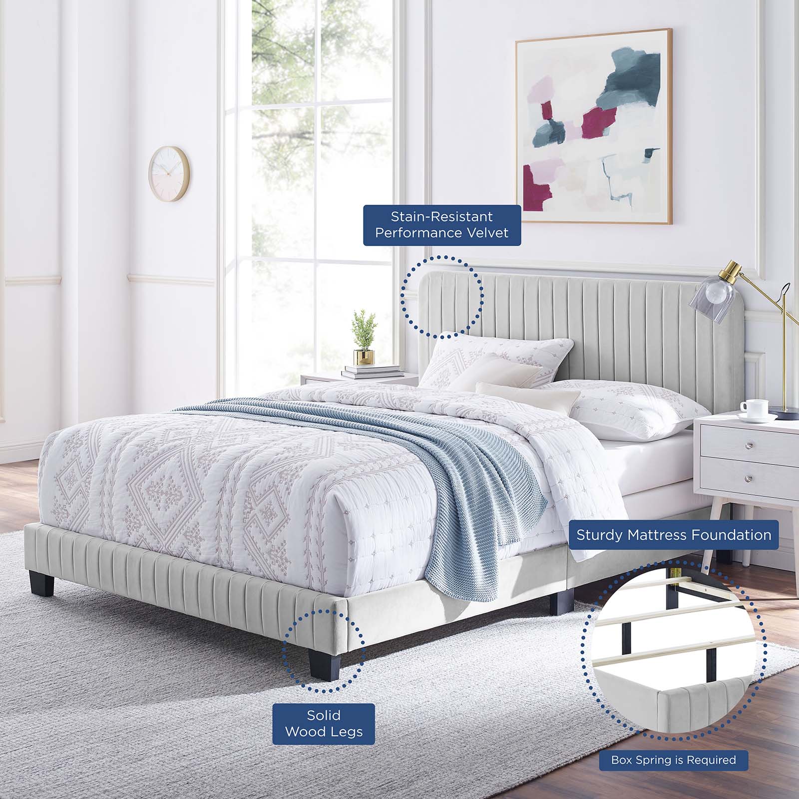 Celine Channel Tufted Performance Velvet Queen Bed by Modway