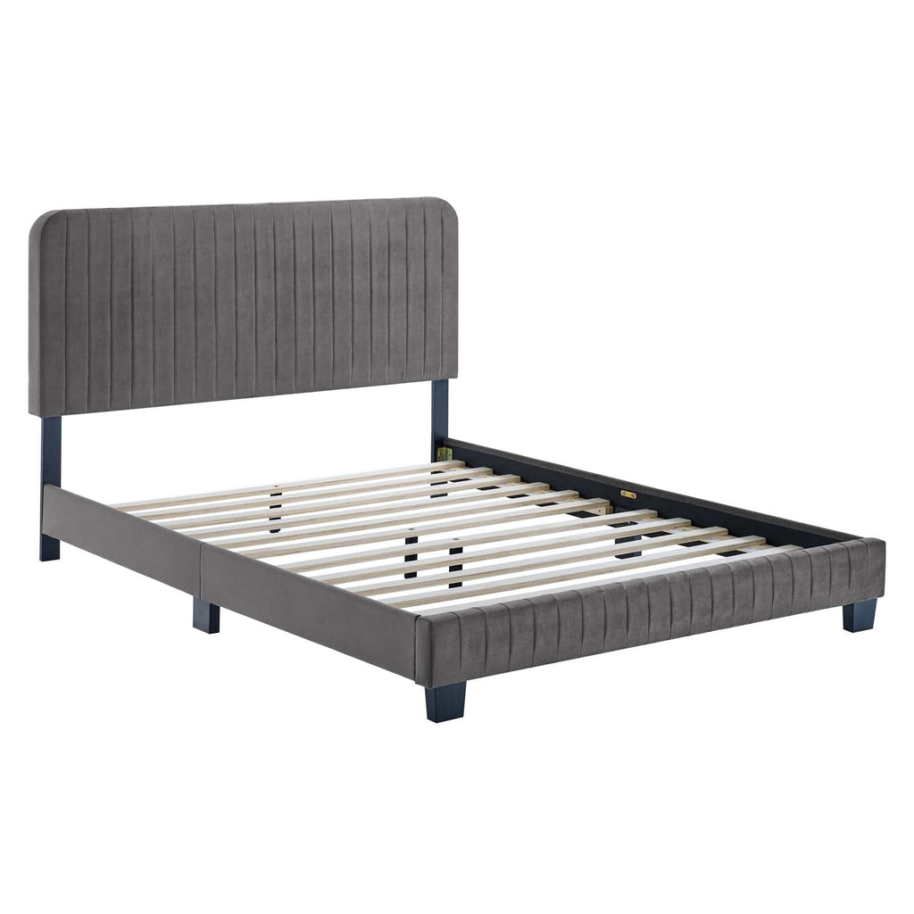Celine Channel Tufted Performance Velvet Queen Platform Bed by Modway