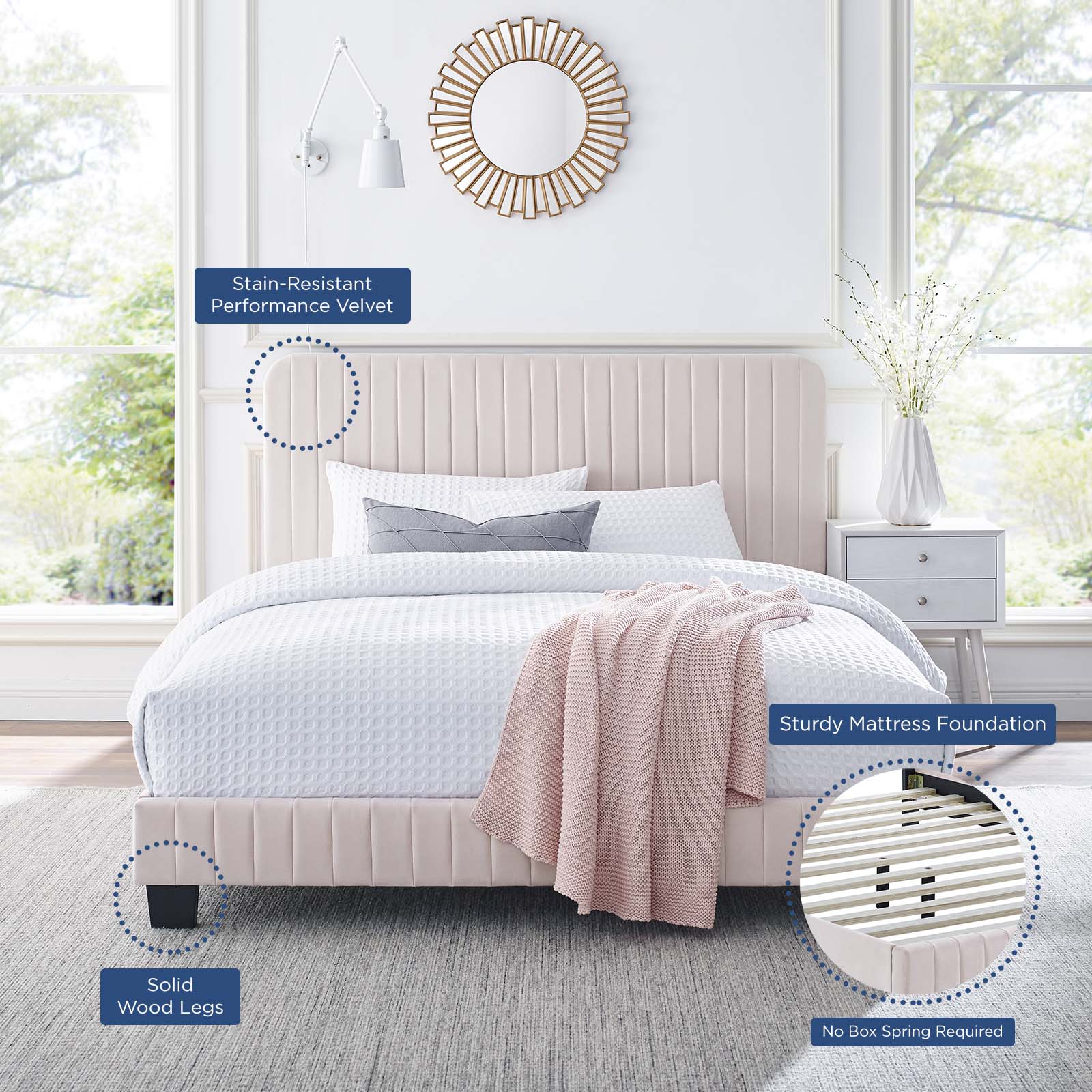 Celine Channel Tufted Performance Velvet Queen Platform Bed by Modway
