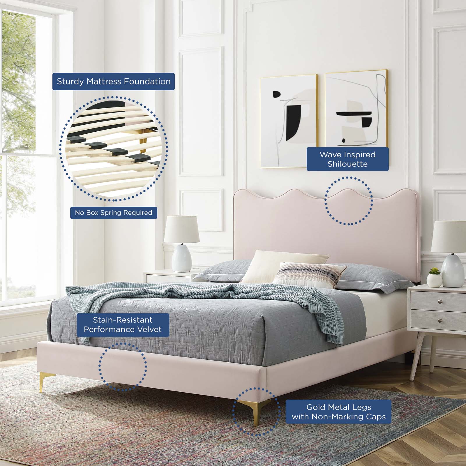 Current Performance Velvet Twin Platform Bed by Modway