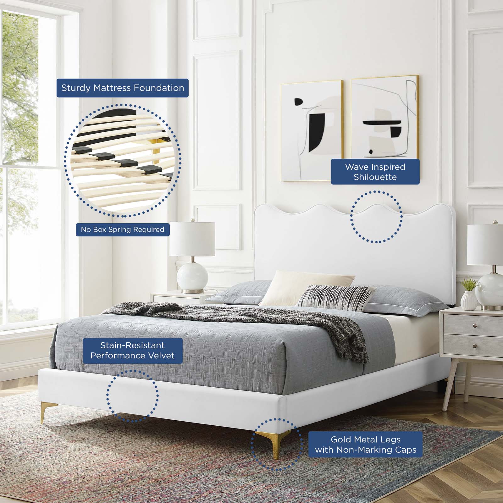 Current Performance Velvet Queen Platform Bed by Modway