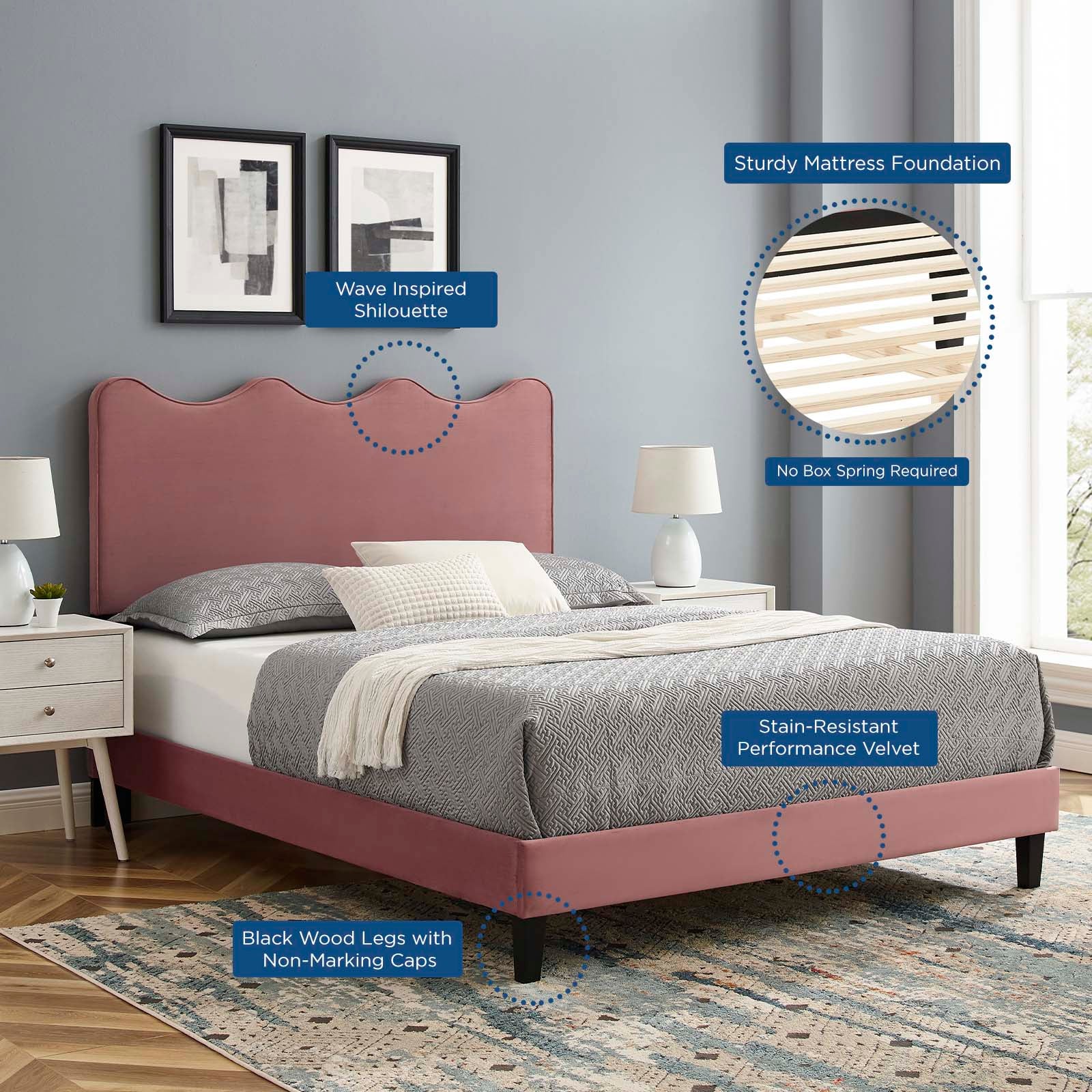 Current Performance Velvet Queen Platform Bed by Modway
