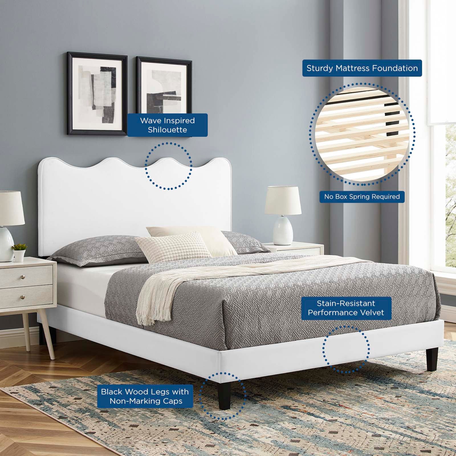 Current Performance Velvet Queen Platform Bed by Modway