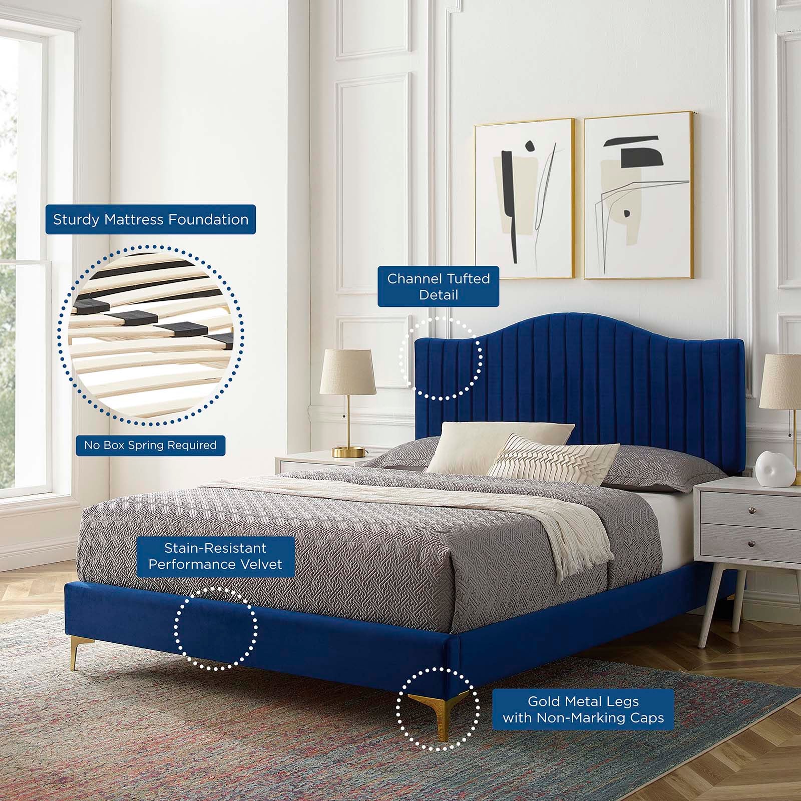 Juniper Channel Tufted Performance Velvet Queen Platform Bed by Modway