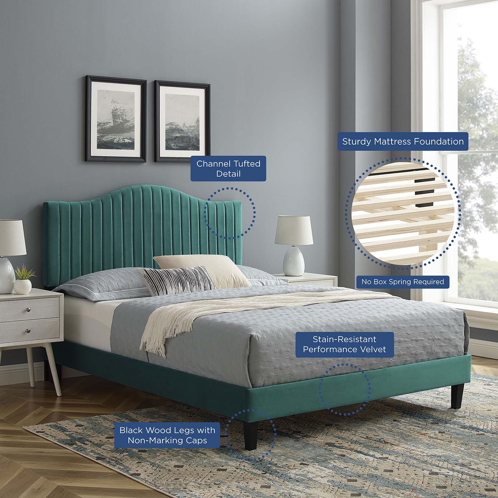Juniper Channel Tufted Performance Velvet Twin Platform Bed by Modway