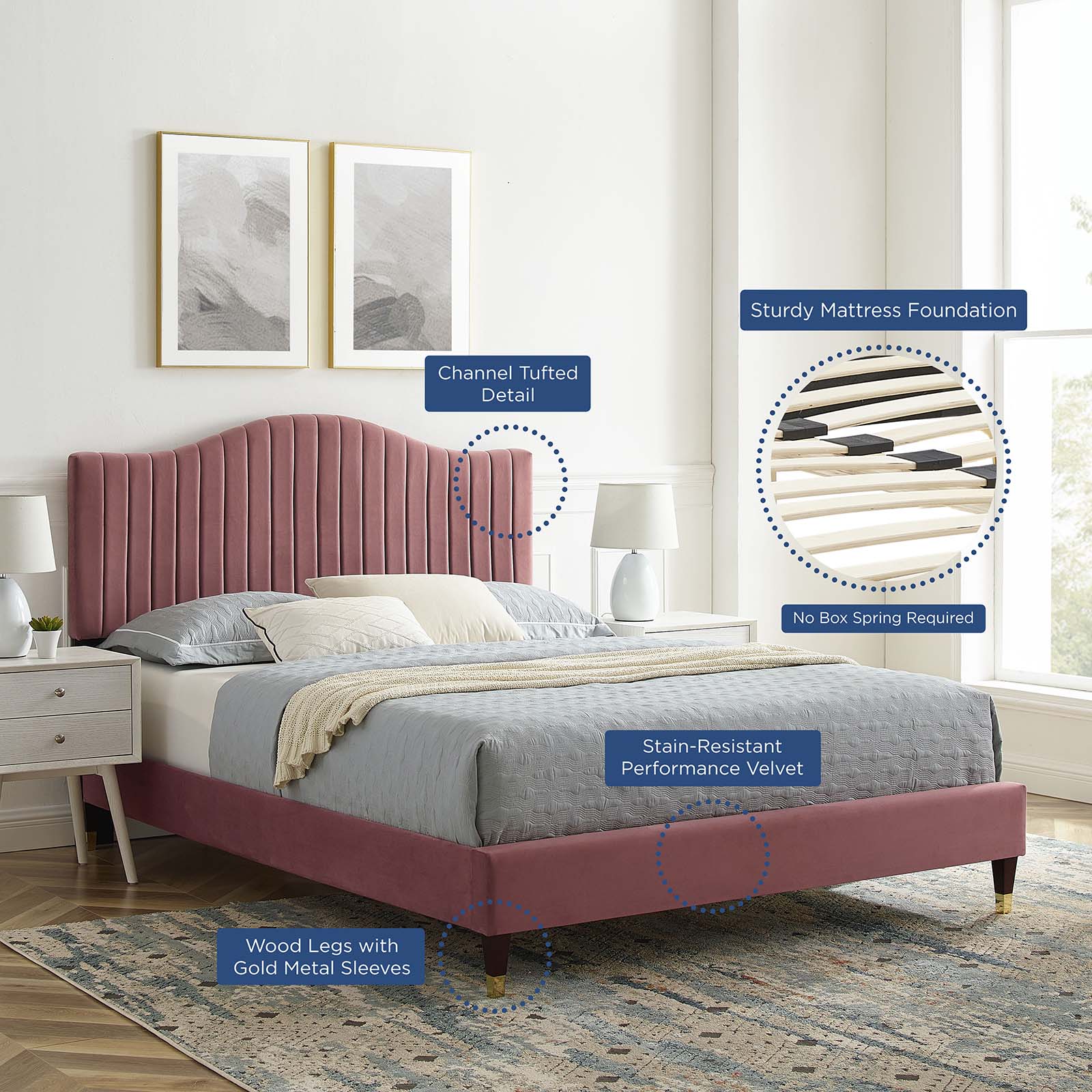 Juniper Channel Tufted Performance Velvet King Platform Bed by Modway
