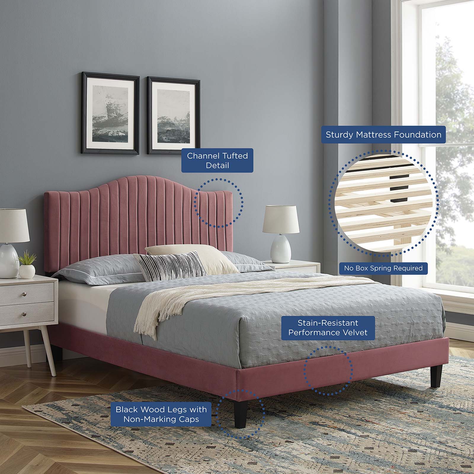 Juniper Channel Tufted Performance Velvet King Platform Bed by Modway