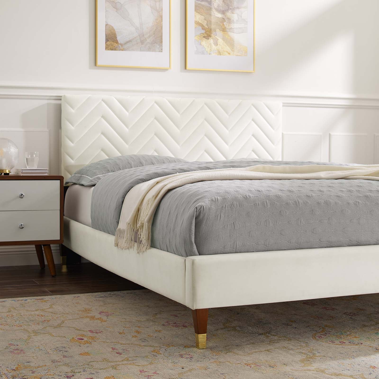 Leah Chevron Tufted Performance Velvet Queen Platform Bed by Modway