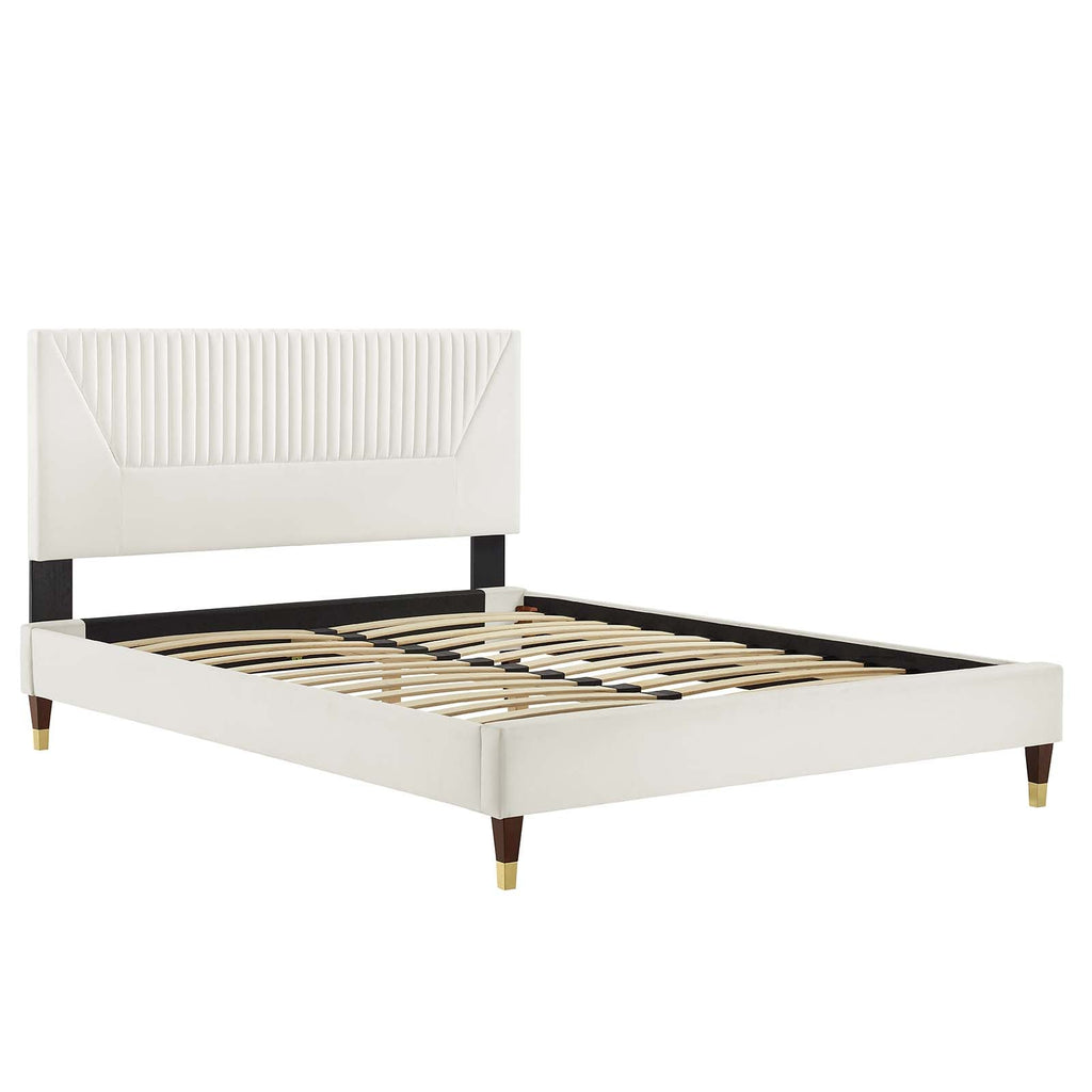 Yasmine Channel Tufted Queen Platform Bed