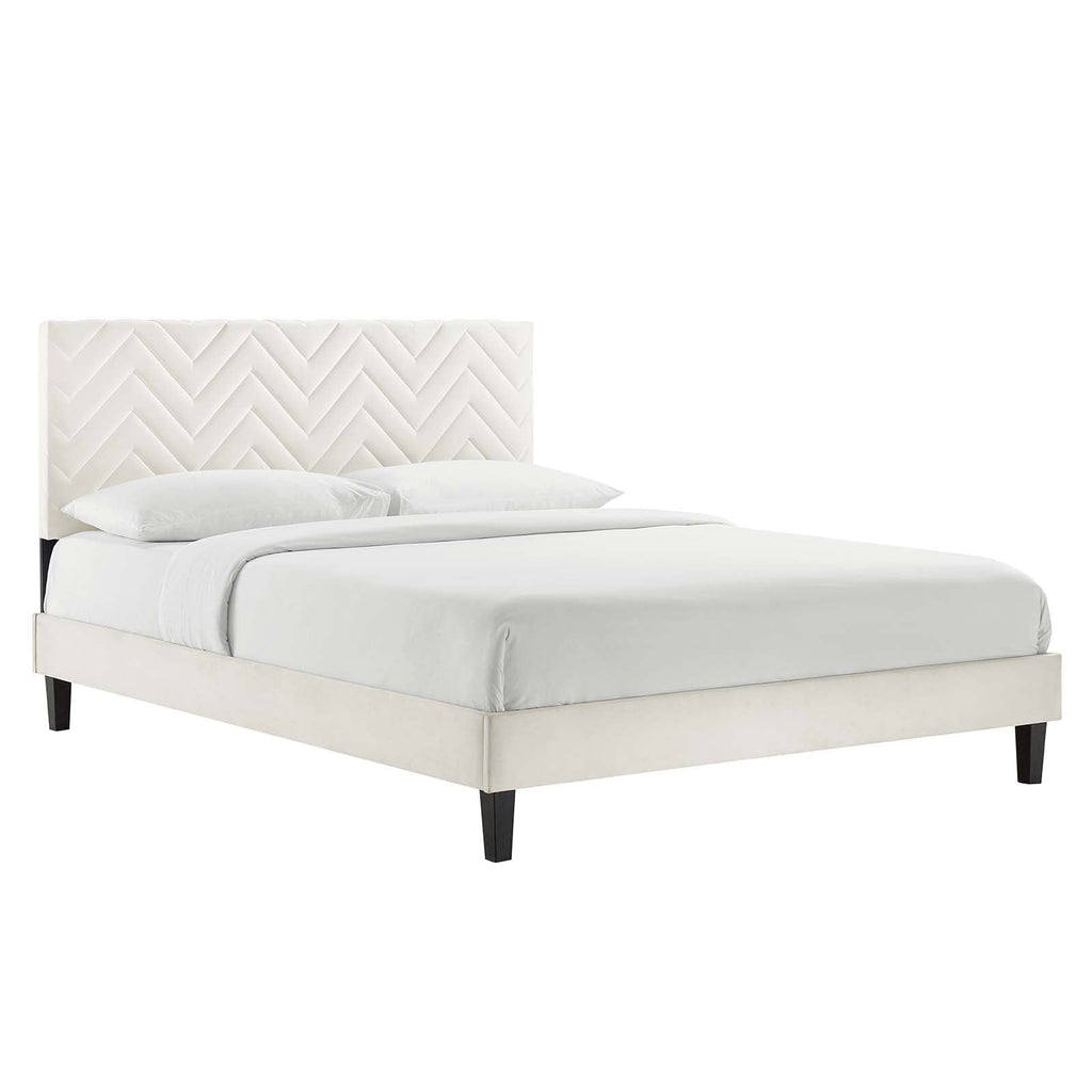 Leah Chevron Tufted Performance Velvet Queen Platform Bed by Modway