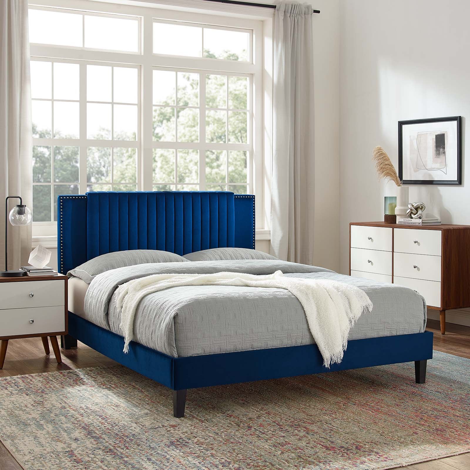 Zahra Channel Tufted Performance Velvet Queen Platform Bed by Modway