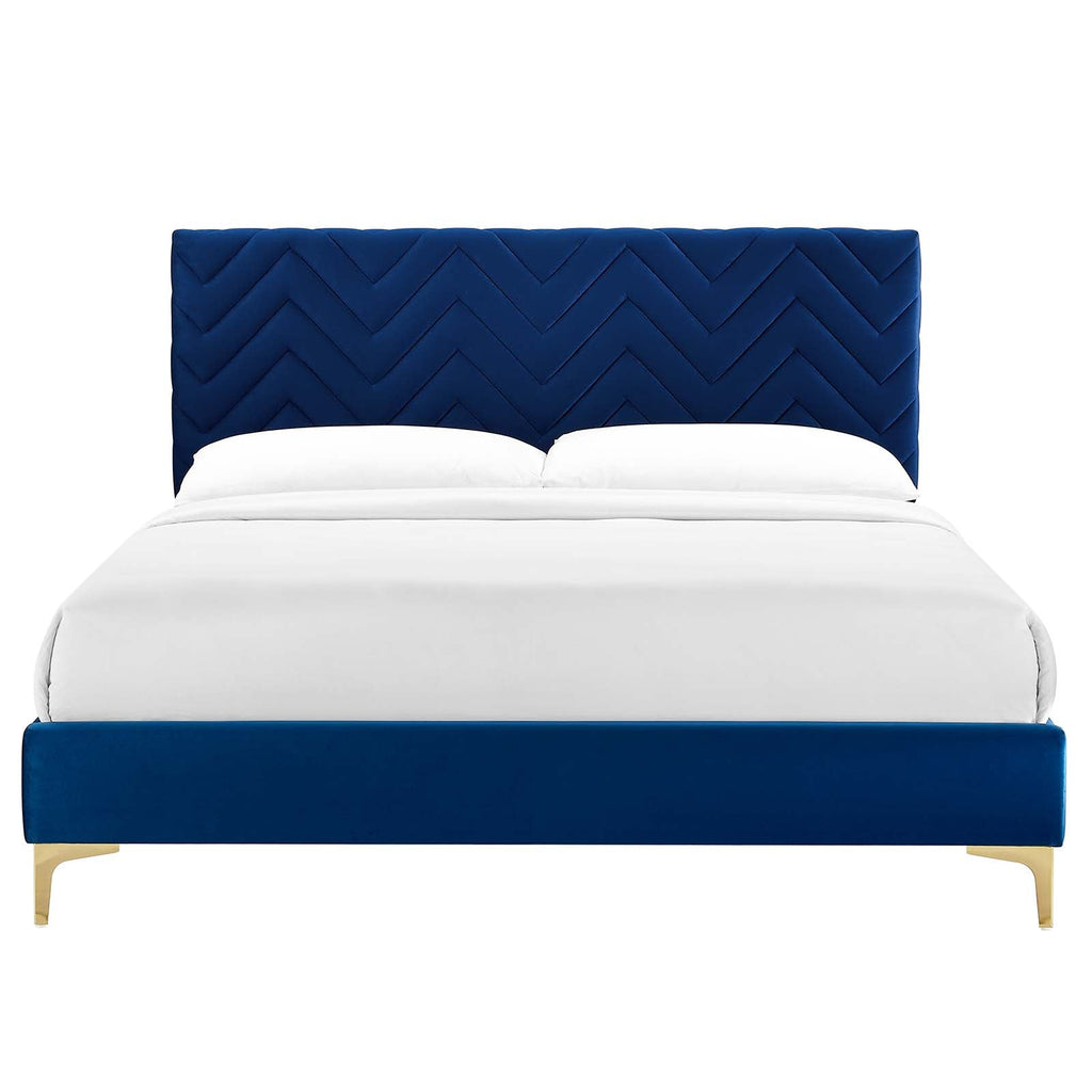 Leah Chevron Tufted Performance Velvet Queen Platform Bed by Modway