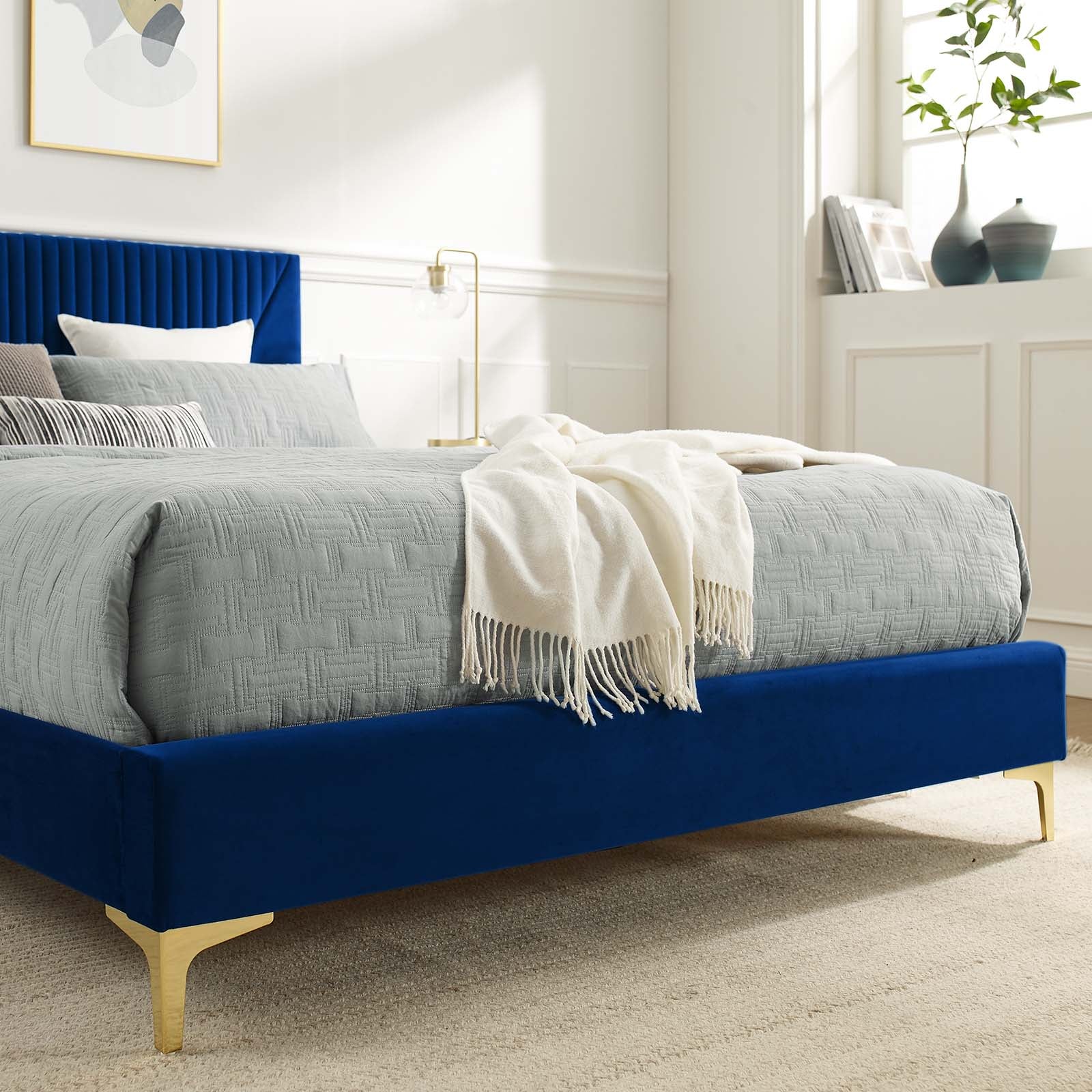Yasmine Channel Tufted Performance Velvet Queen Platform Bed by Modway