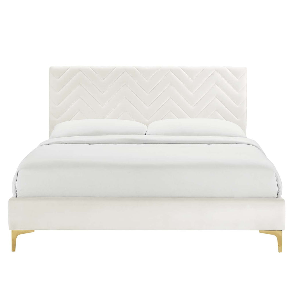 Leah Chevron Tufted Performance Velvet Twin Platform Bed by Modway