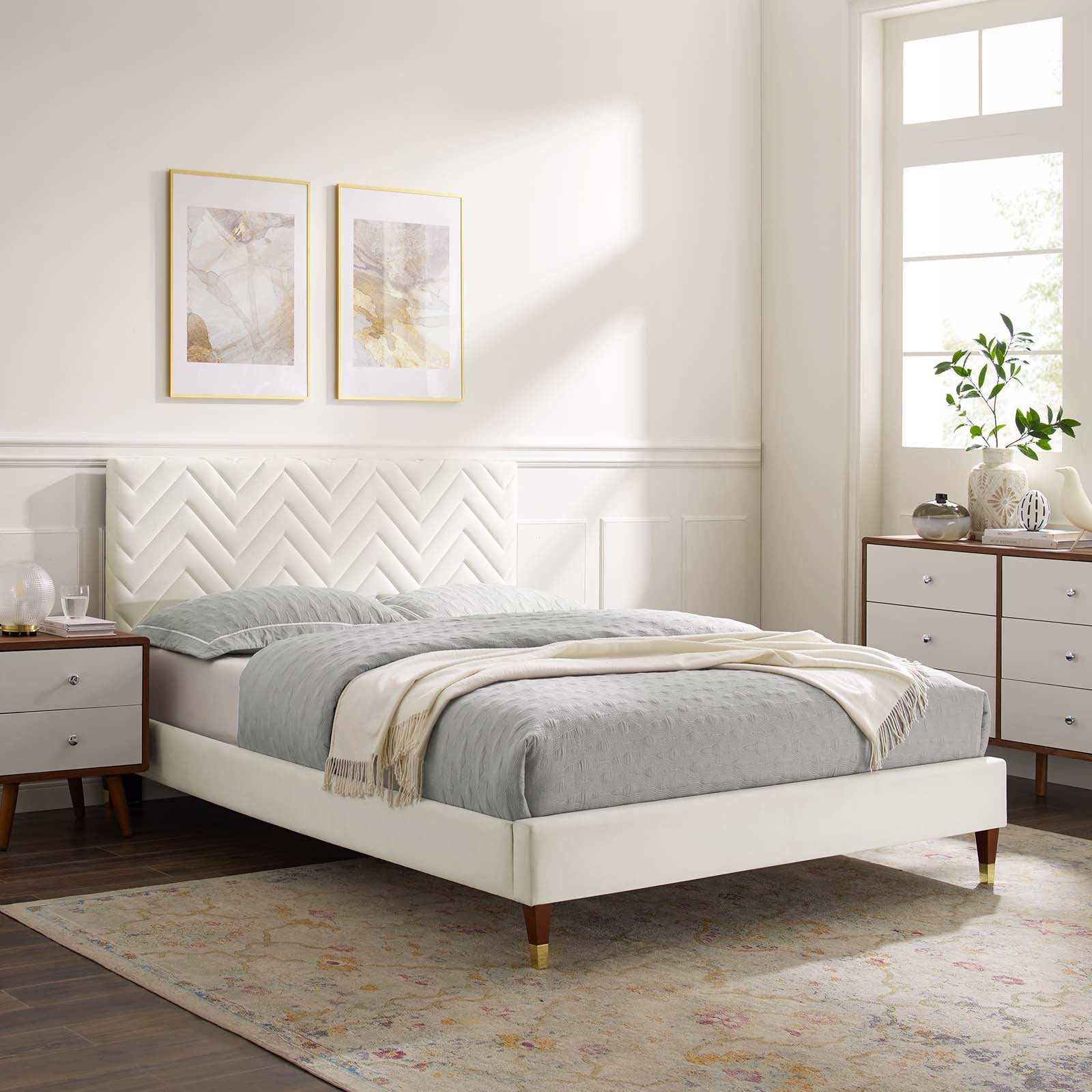 Leah Chevron Tufted Performance Velvet Twin Platform Bed by Modway