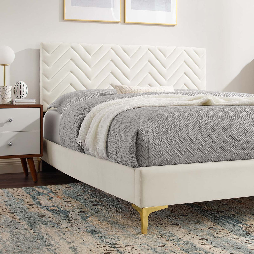 Leah Chevron Tufted Performance Velvet Full Platform Bed by Modway
