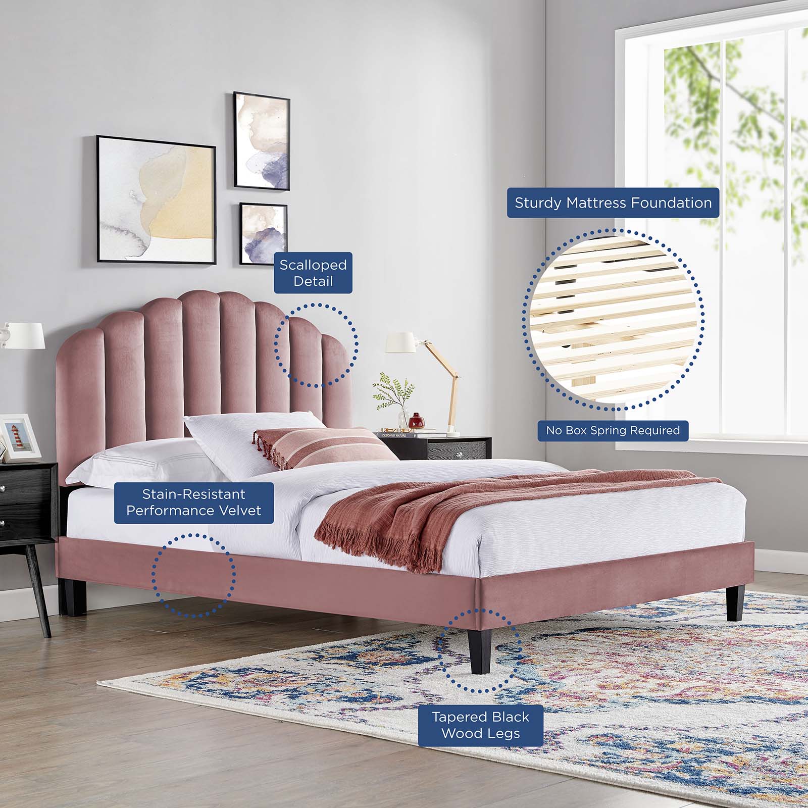 Daisy Performance Velvet Twin Platform Bed by Modway