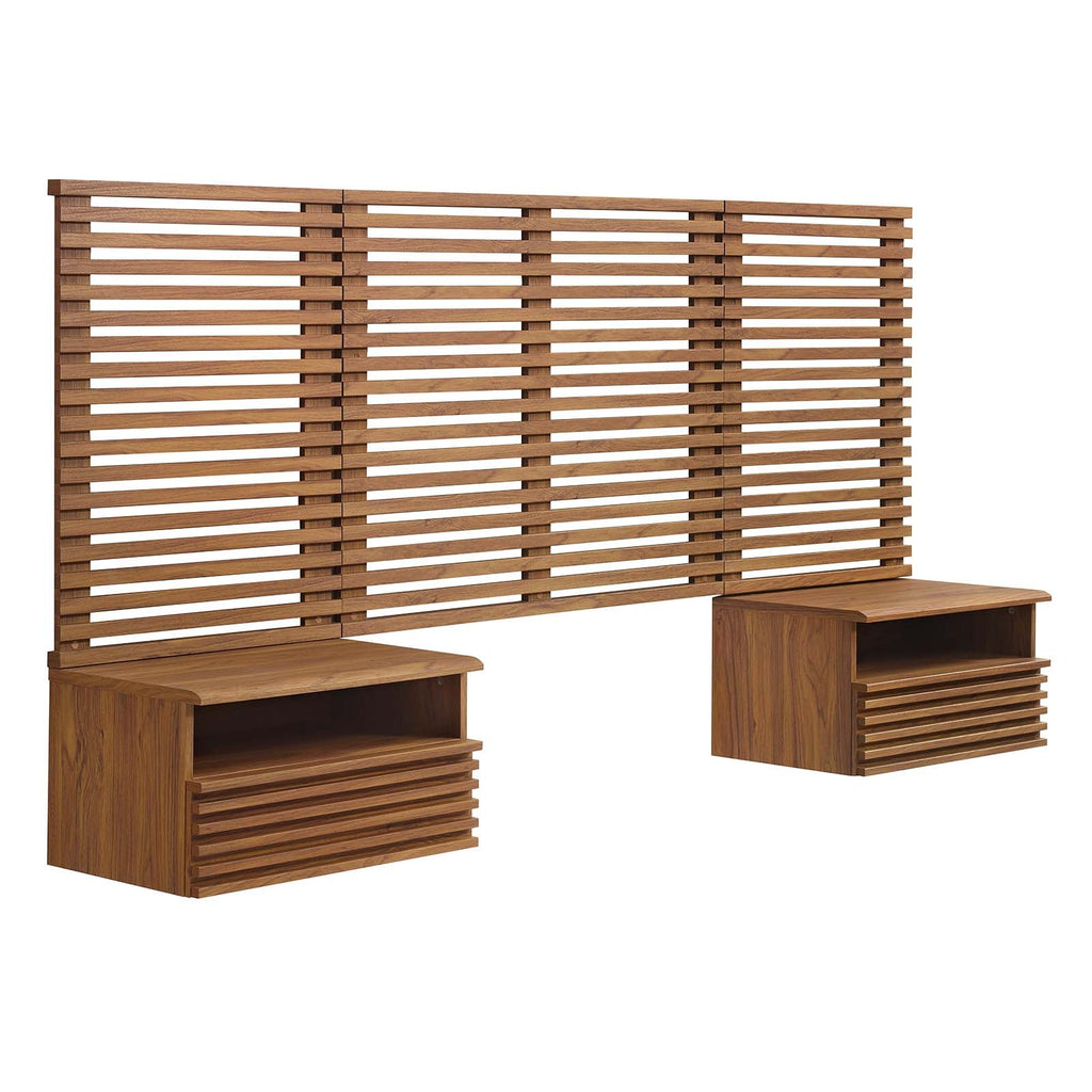 Render Wall Mount Twin Headboard and Modern Nightstands by Modway