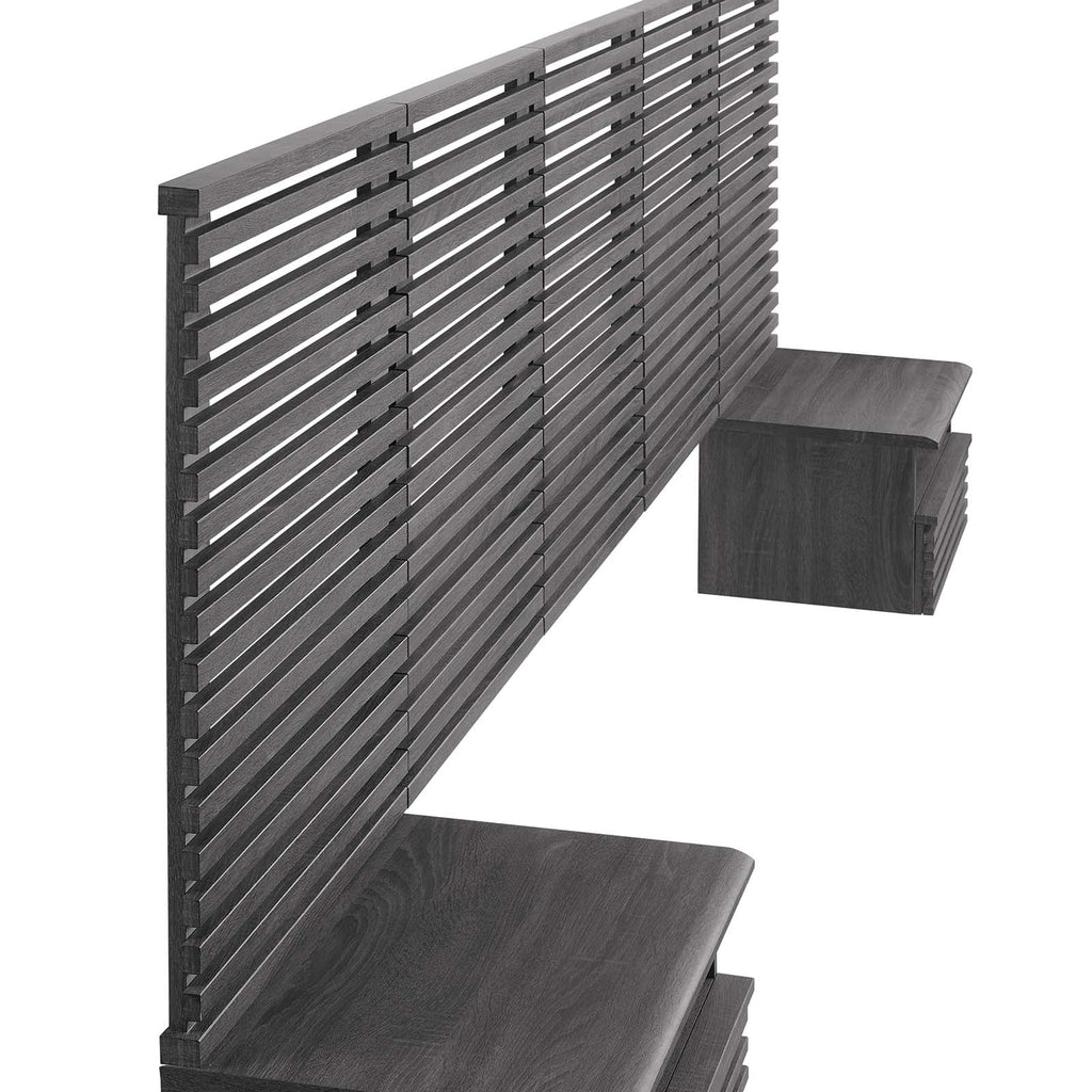 Render Wall Mount Queen Headboard and Modern Nightstands by Modway