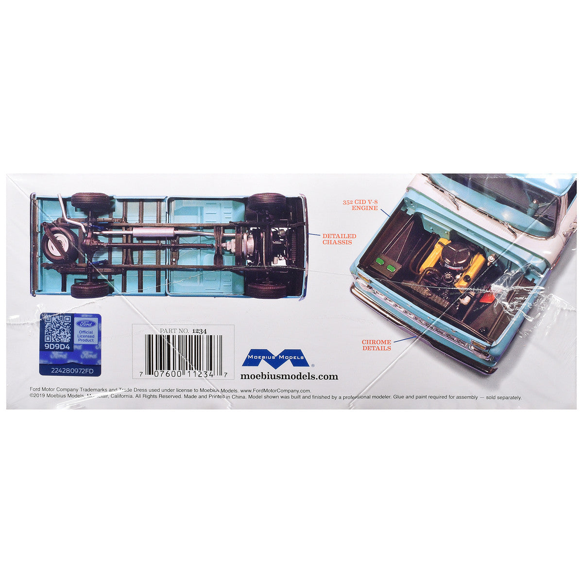 Skill 3 Model Kit 1965 Ford Custom Cab Styleside Pickup Truck 1/25 Scale Model by Moebius