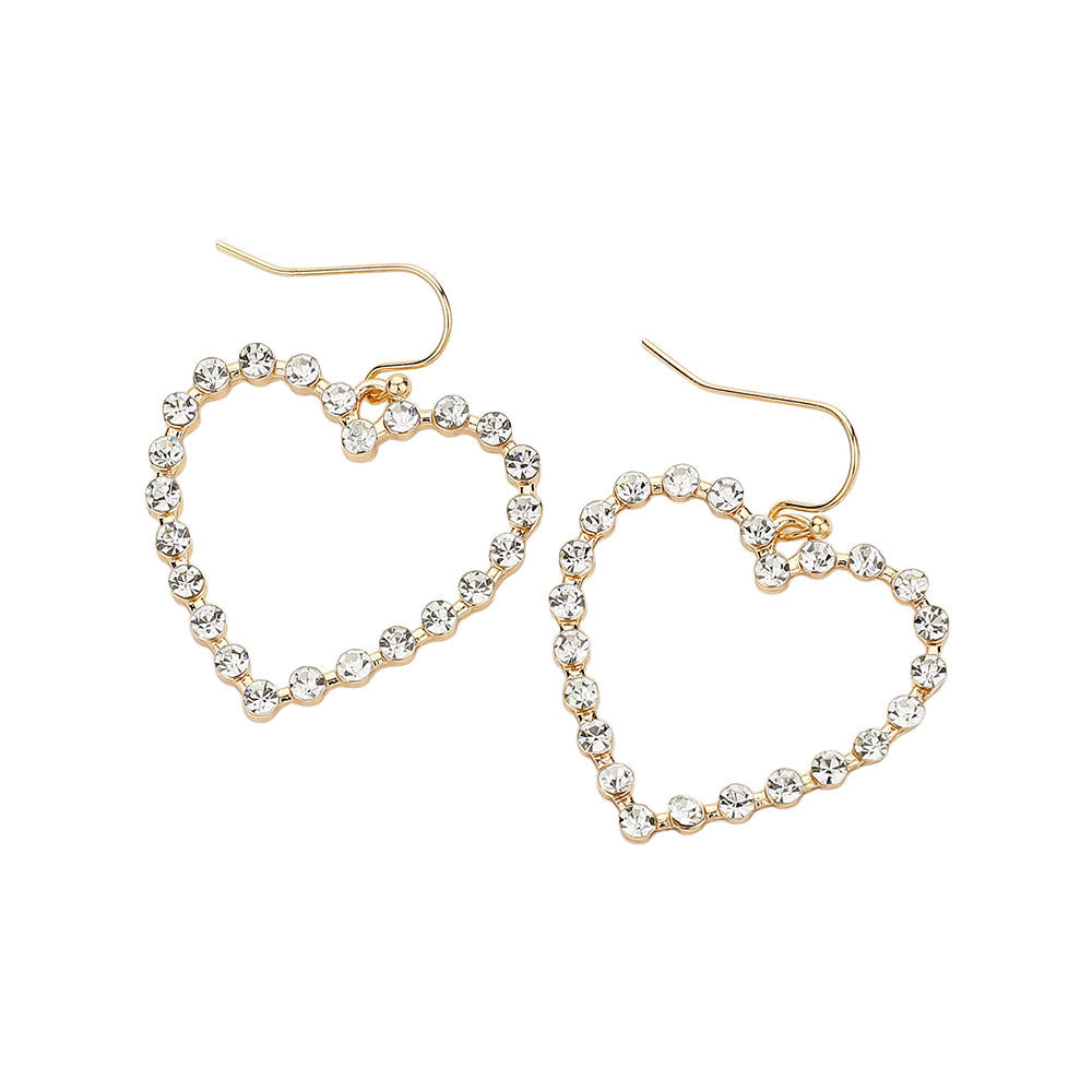Stone Paved Open Heart Dangle Earrings