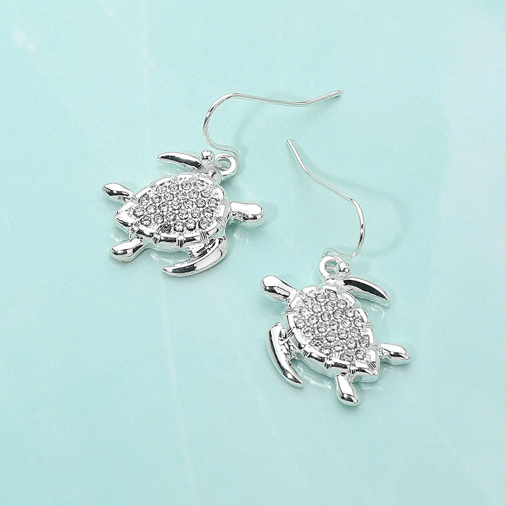 Stone Paved Sea Turtle Dangle Earrings