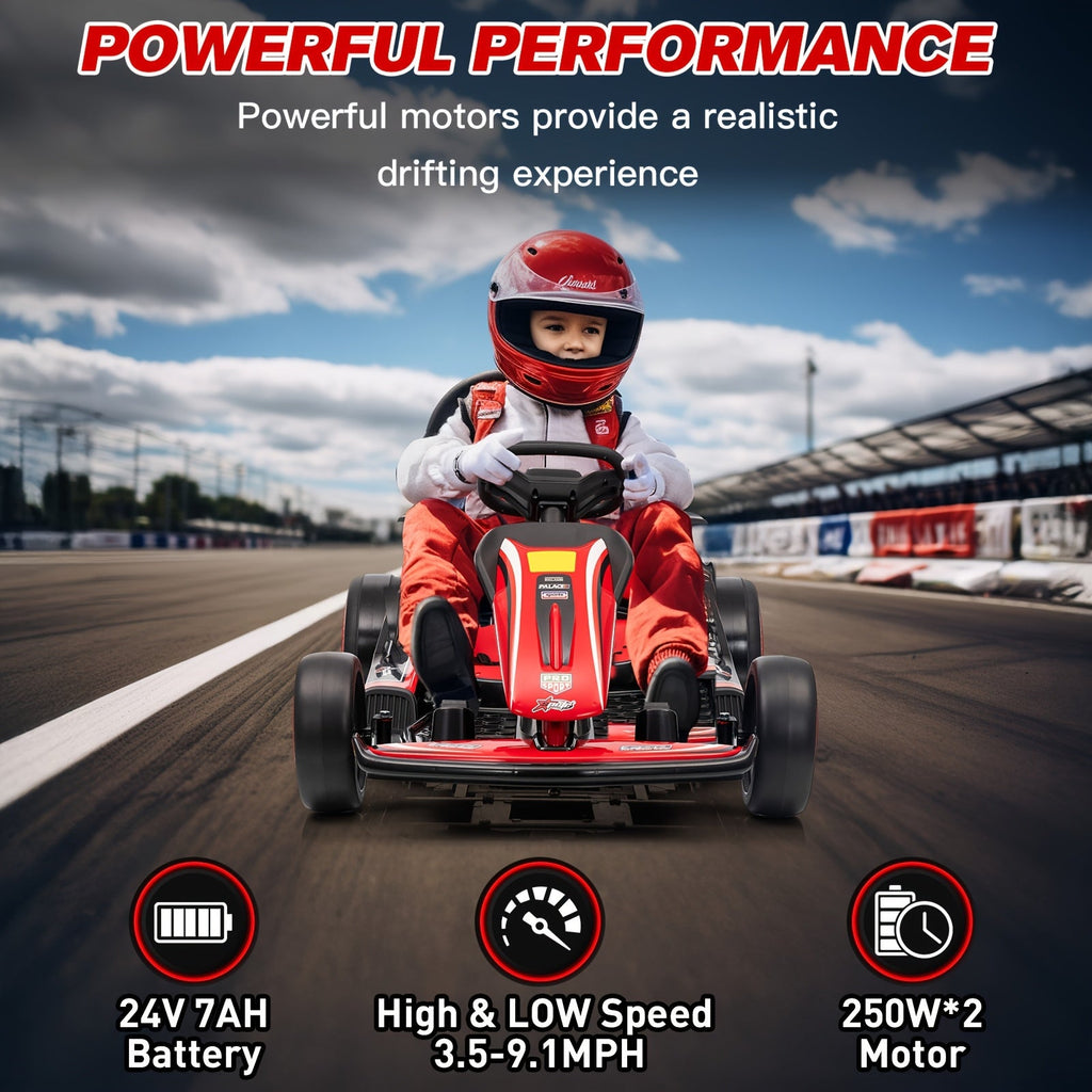 MUKIDY 24V Electric Go Kart, Drift Cart for 6- Kids Valentine'S Day Gifts, Battery Powered Outdoor Ride on Toy Electric Go Kart, with Soft Start, Music And Safety Belt