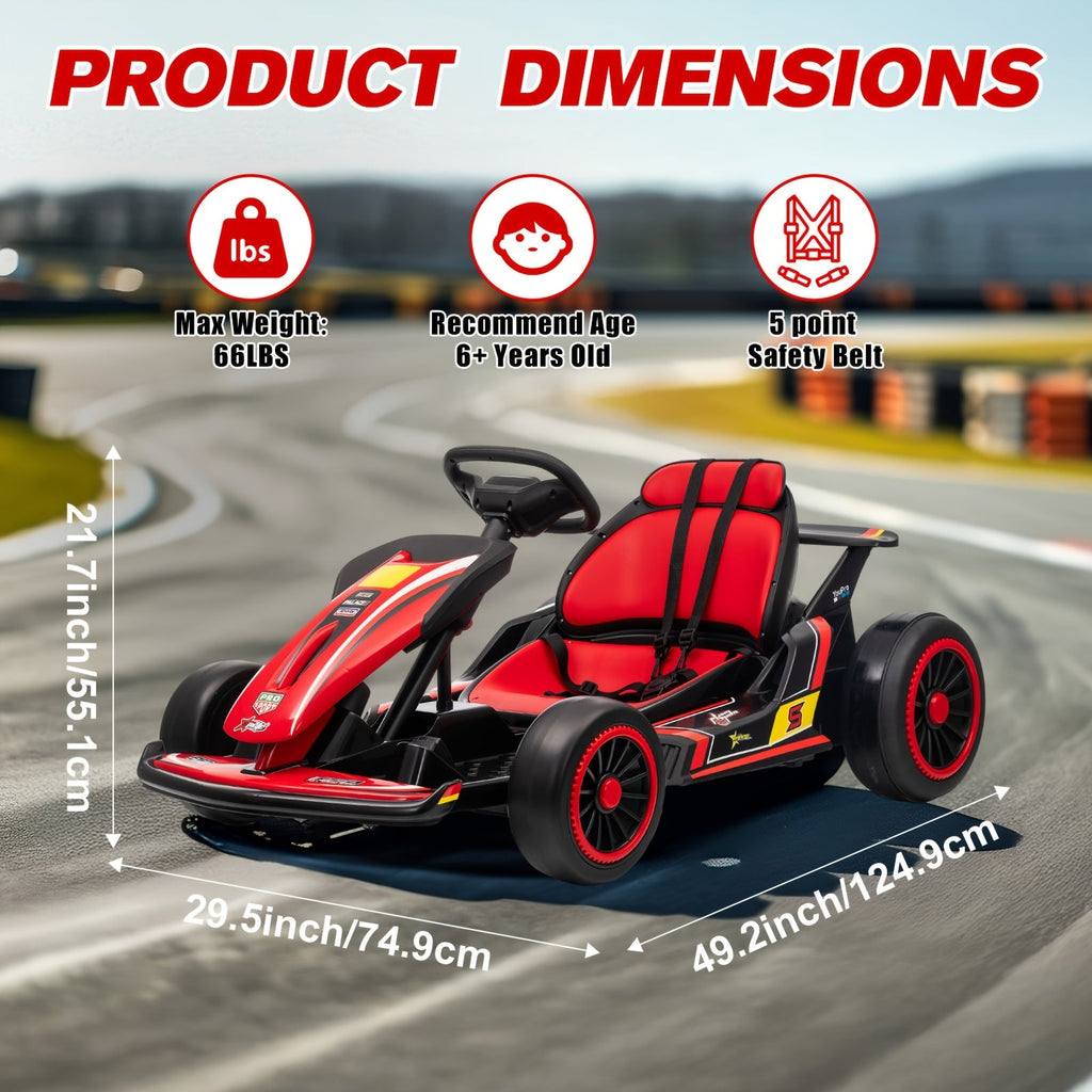 MUKIDY 24V Electric Go Kart, Drift Cart for 6- Kids Valentine'S Day Gifts, Battery Powered Outdoor Ride on Toy Electric Go Kart, with Soft Start, Music And Safety Belt