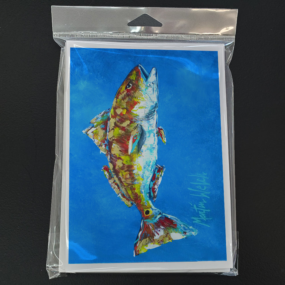 Fish - Red Fish Seafood Two Greeting Cards Pack of 8 Blank Cards with Envelopes Whimsical A7 Size 5x7