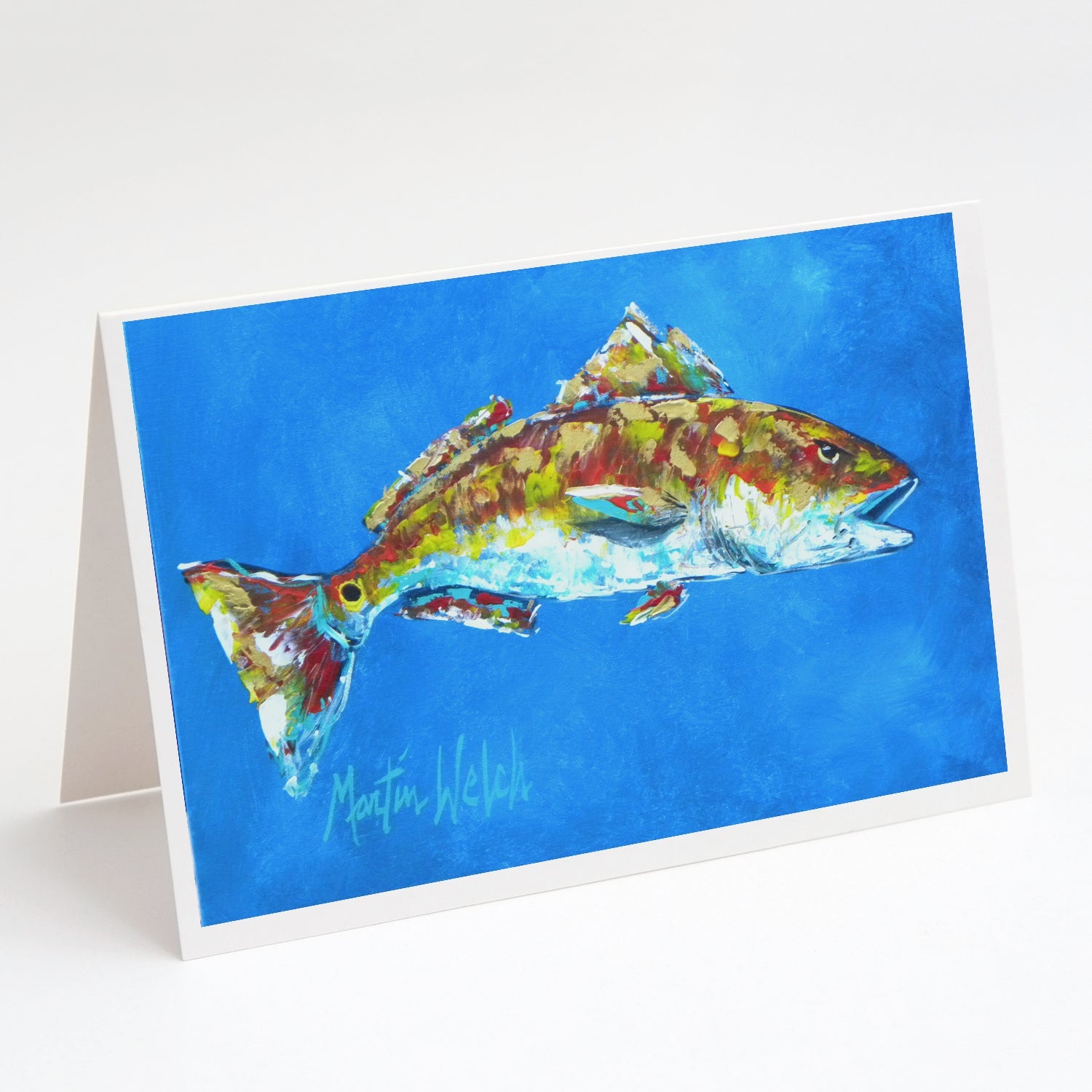 Fish - Red Fish Seafood Two Greeting Cards Pack of 8 Blank Cards with Envelopes Whimsical A7 Size 5x7
