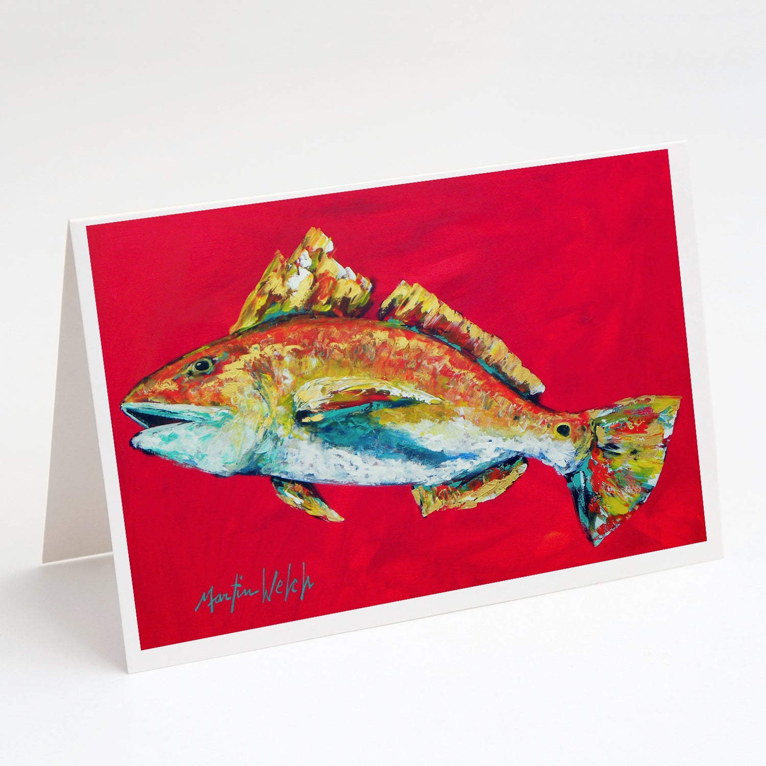 Fish - Red Fish Woo Hoo Greeting Cards Pack of 8 Blank Cards with Envelopes Whimsical A7 Size 5x7