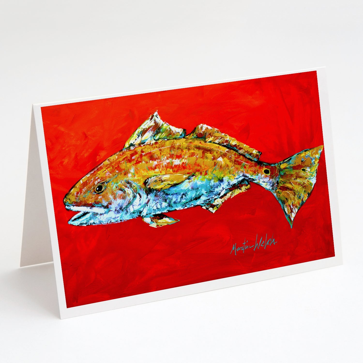 Fish - Red Fish Red Head Greeting Cards Pack of 8 Blank Cards with Envelopes Whimsical A7 Size 5x7