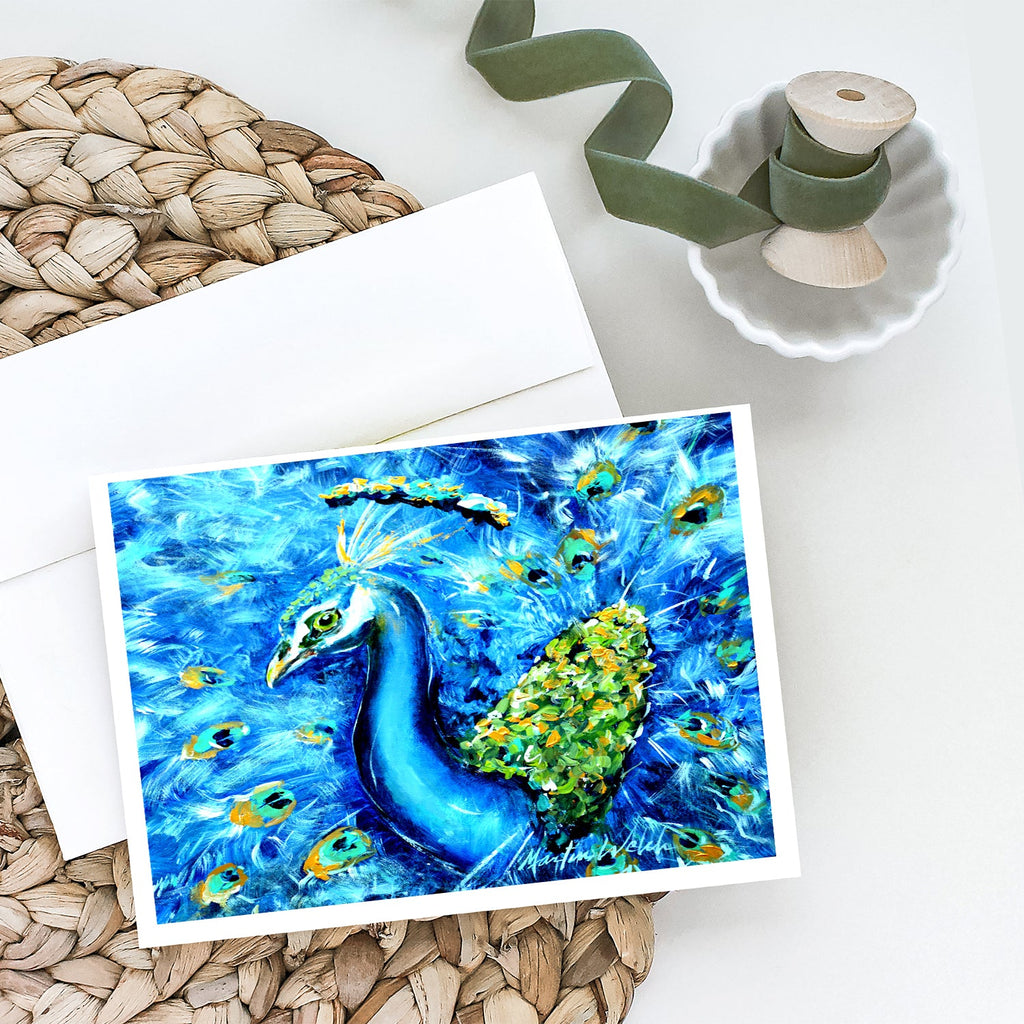 Peacock Straight Up in Blue Greeting Cards Pack of 8 Blank Cards with Envelopes Whimsical A7 Size 5x7