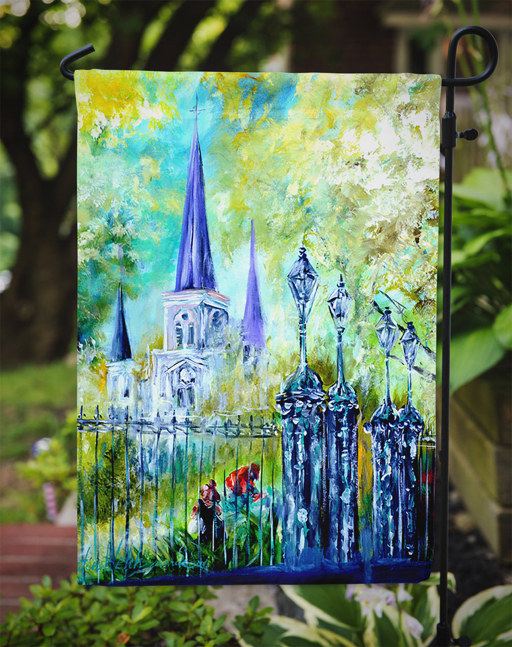 Across the Square St Louis Cathedral Garden Flag Mailbox Decorative Yard Banner Outside Patio Artwork for Flower Beds, Garden Size, Multicolor